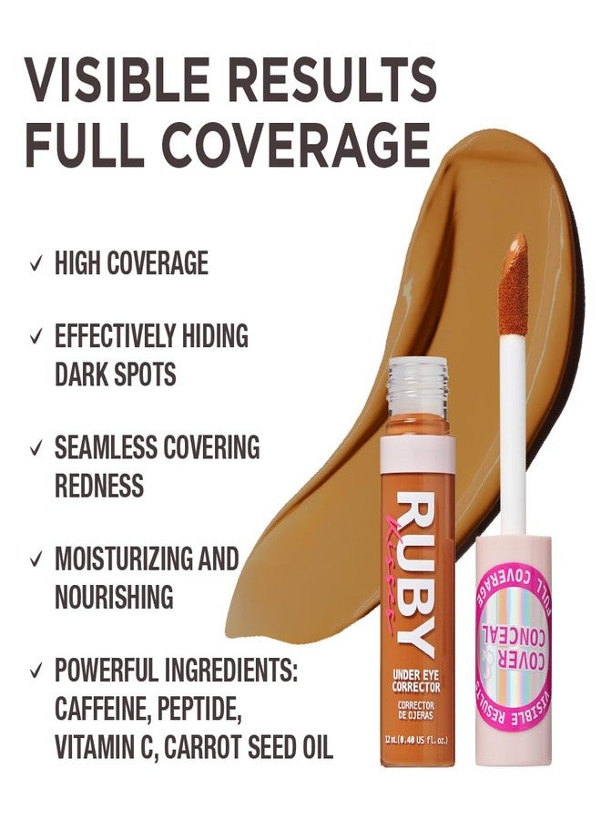 روبي كيسيز خافي عيوب روبي كيسز للهالات السوداء، مكياج بتغطية كاملة للهالات السوداء والاحمرار وفرط التصبغ والعيوب، تركيبة مرطبة بلمسة نهائية ساتانية مع الكافيين والببتيدات (325 توفي، 0.40 أونصة سائلة) - Image 2